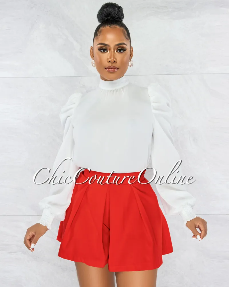 Rolando Red Self-Tie Waist Pleated Shorts