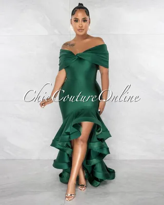 Kapila Hunter Green Ruffle Statement Hi-Lo Maxi Dress