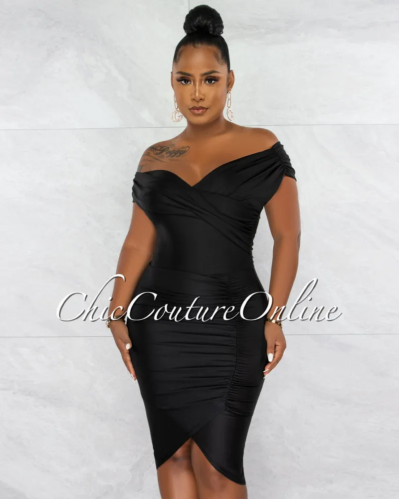 Chic Couture Online Gabbar Black Off-The Shoulders Ruched Midi