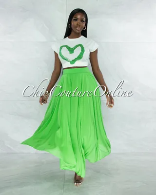 Dondra Kelly Green Flutter Wide Maxi Skirt