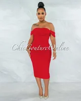 Becca Red Mesh Overlay Ruched Off-The Shoulder Dress