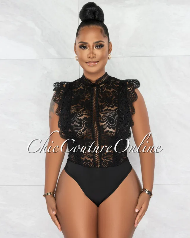 Vendor-unknown Dayra Off-White Lace See-Through Crochet Details Bodysuit