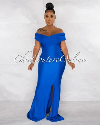 Dewey Royal Blue Drape Off-The Shoulders Maxi Dress