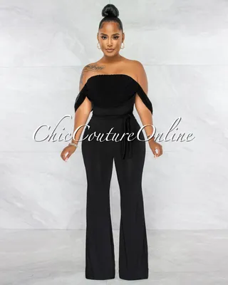 Darcy Black Mesh Sleeves Waistband Tie Jumpsuit