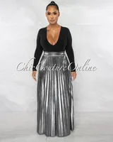 Olina Silver Shimmer Pleated Maxi Skirt