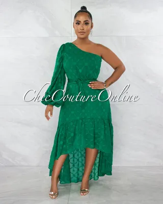 Mathias Green Embroidery Single Shoulder Hi-Lo Maxi Dress