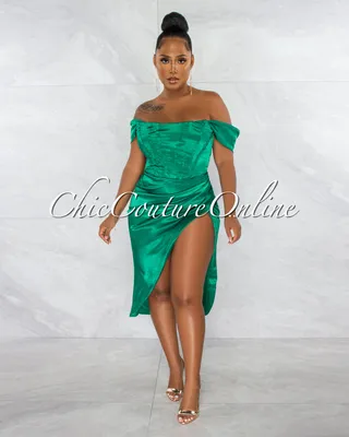 Dimah Emerald Green Drape Corset Midi Dress