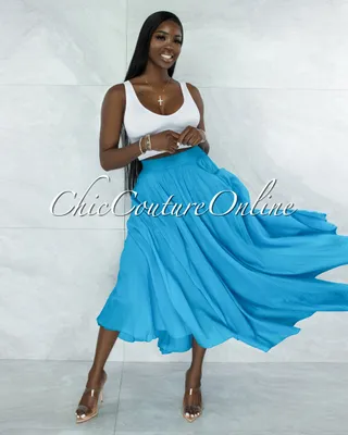 Dondra Turquoise Flutter Wide Maxi Skirt