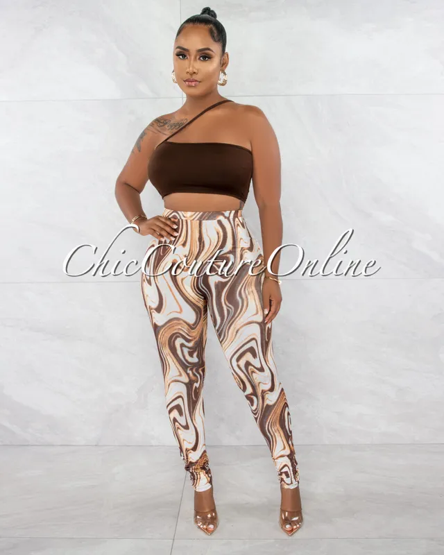 Chic Couture Online Azuba Copper Gold Accent Crop Top & Leggings