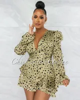 Clairo Sage Black Print Bubble Sleeves Satin Romper