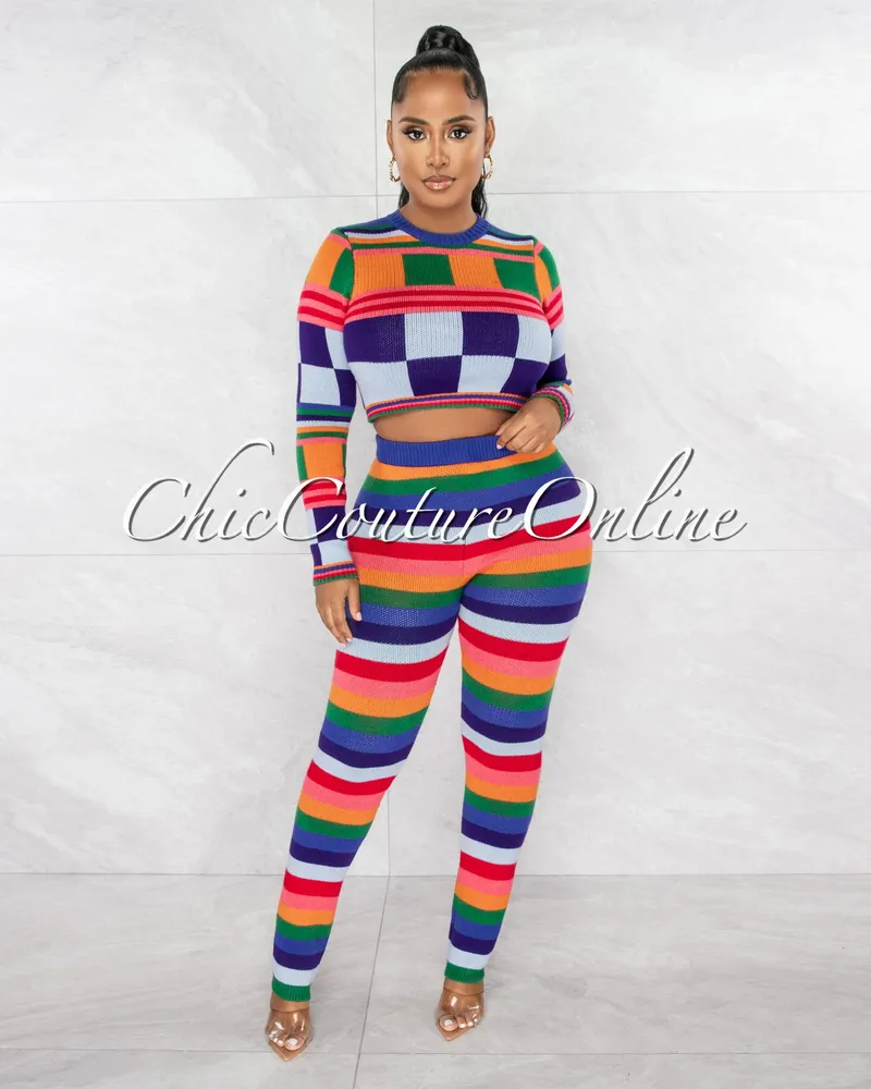 Chic Couture Online Olimpa Multi-Color Knit Sweater & Leggings Set