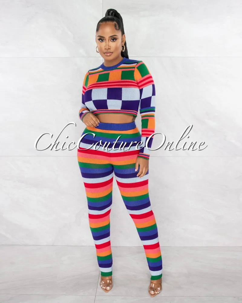 Chic Couture Online Olimpa Multi-Color Knit Sweater & Leggings Set