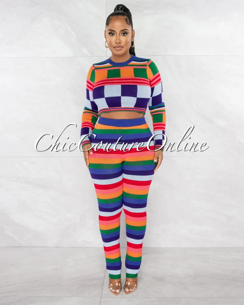 Chic Couture Online Olimpa Multi-Color Knit Sweater & Leggings Set