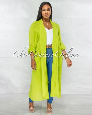 Mendoza Green LINEN Side Pockets Duster