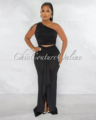 Jeremiah Black Draped Crop Top & Maxi Skirt Set