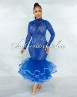 San Jose Royal-Blue Lace Tulle Ruffle Mermaid Hem Gown