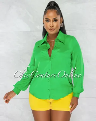 Florence Kelly Green Collared Silky Blouse