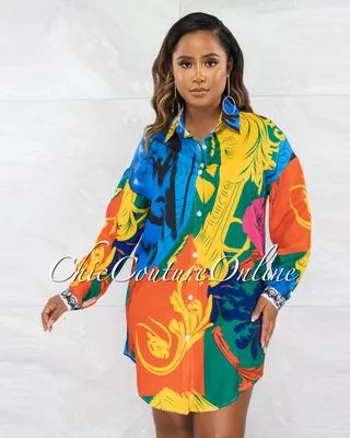 Laramie Multi-Color Print Buttoned Long Sleeves Shirt Dress