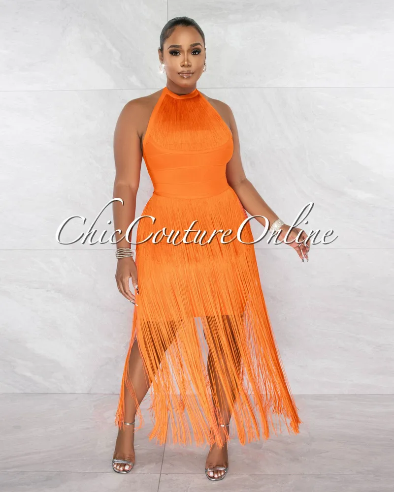 Clara Halter Fringe Bandage Dress