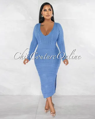 Samar Periwinkle Blue Cable Knit Maxi Dress