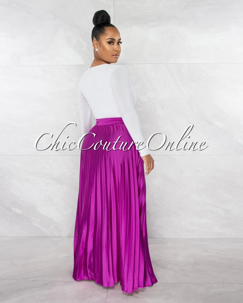 Visola Magenta Silky Pleated Maxi Skirt