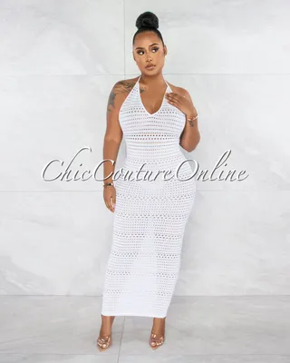 Uriella White Perforated Halter Maxi Dress