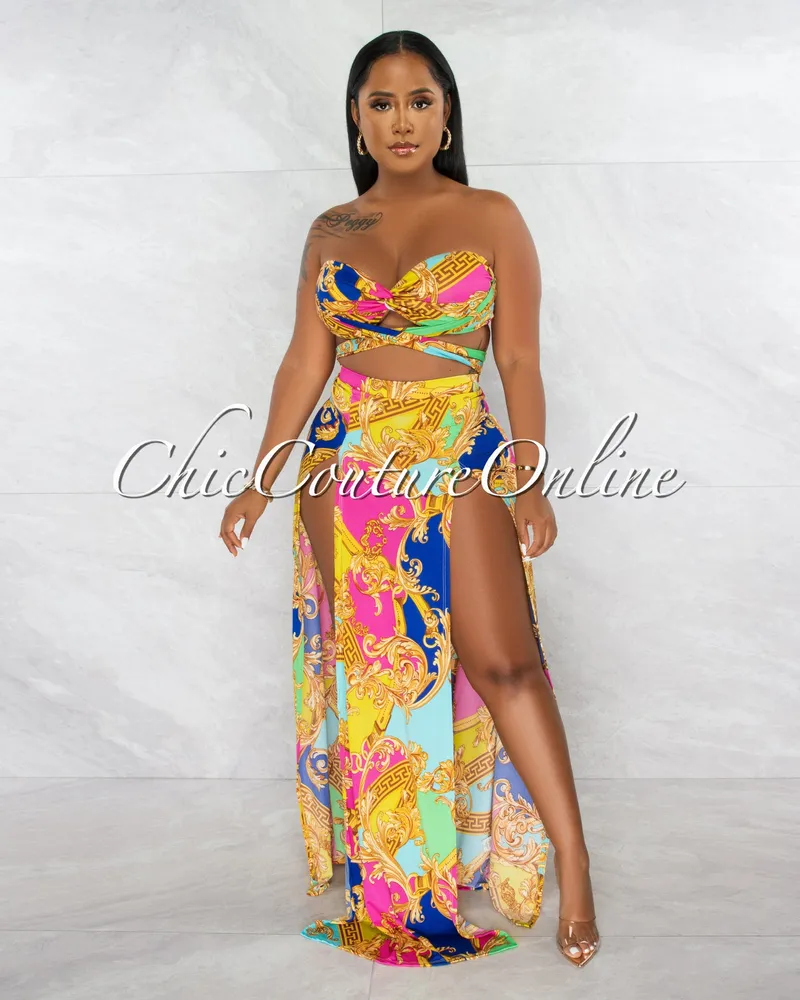 Turner Multi-Color Print Multi-Way Top & Maxi Skirt 3 Piece Set Swimsuit