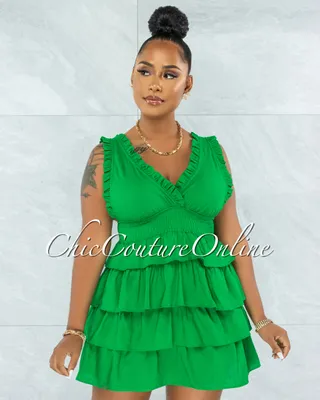 Brooklyn Kelly Green Ruffle Hem Skater Dress