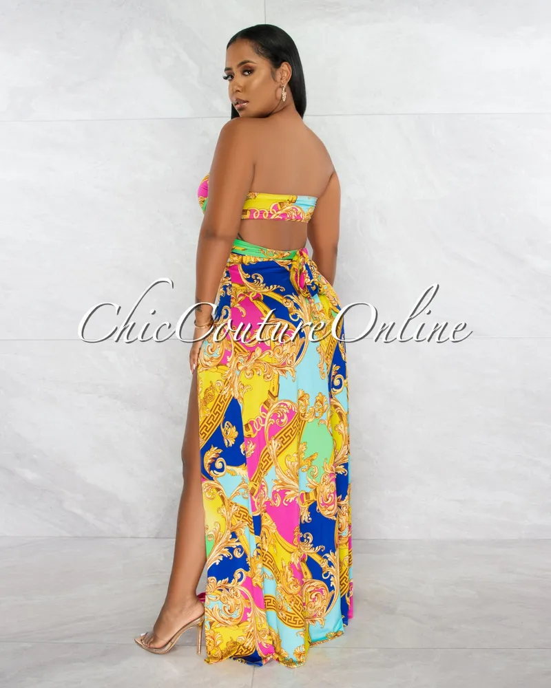 Turner Multi-Color Print Multi-Way Top & Maxi Skirt 3 Piece Set Swimsuit