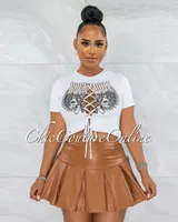 Jearl Caramel Faux Leather Pleated Mini Skort