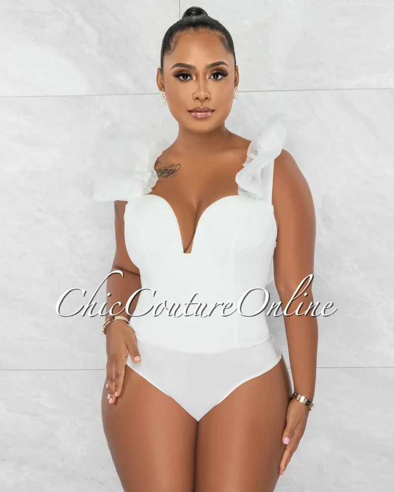 Chic Couture Online Suerte Off-White Dramatic Ruffle Tulle Sleeves Bodysuit
