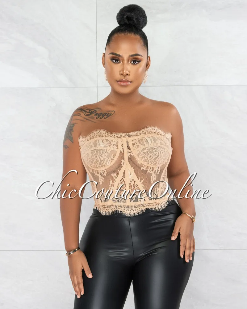 Chic Couture Online Abigail Nude Lace Strapless Croset Sheer Top