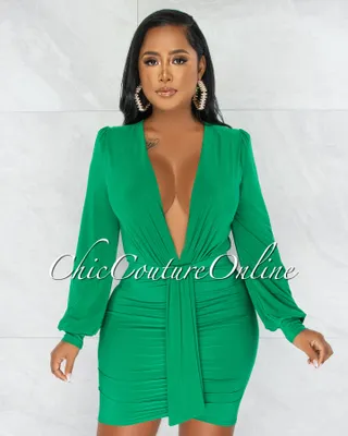 Umaya Kelly Green Draped Bodysuit & Ruched Skirt Set