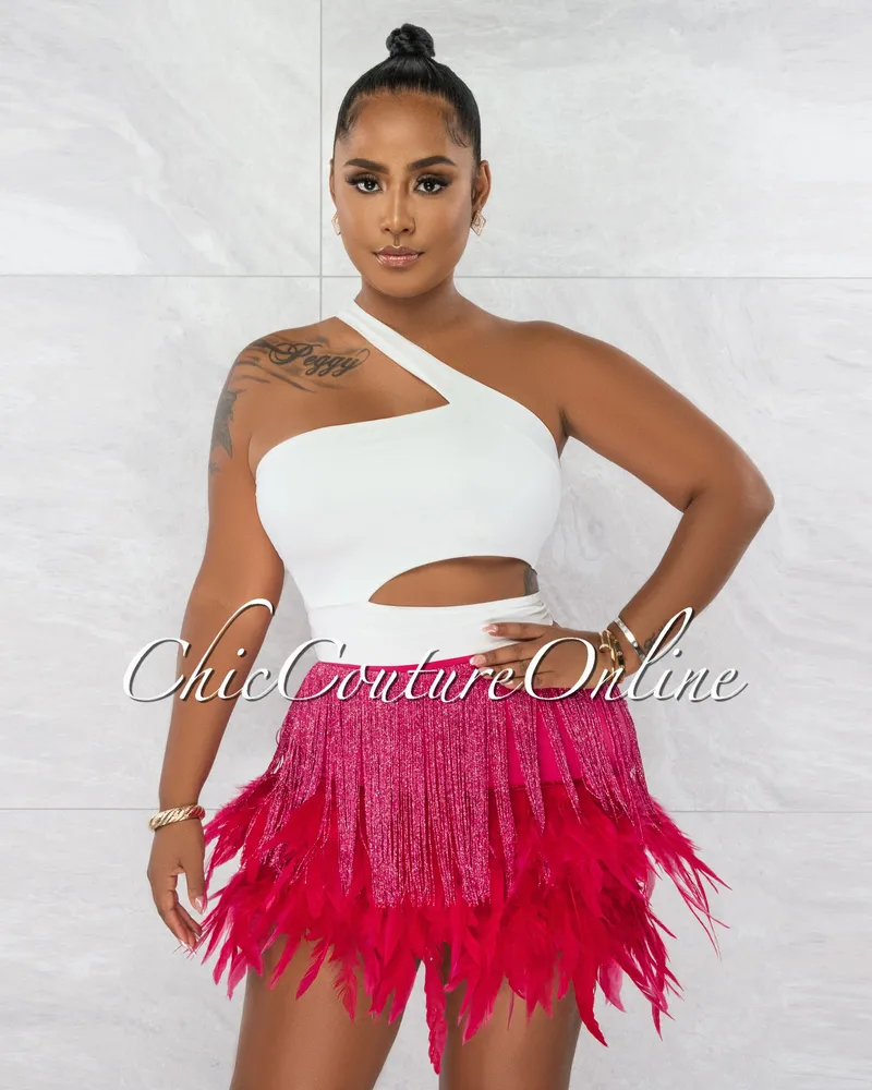 Lehava Fuchsia Fringe & Feathers Mini Skirt