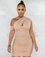 Belicia Nude Mesh Ruched One Shoulder Corset Dress