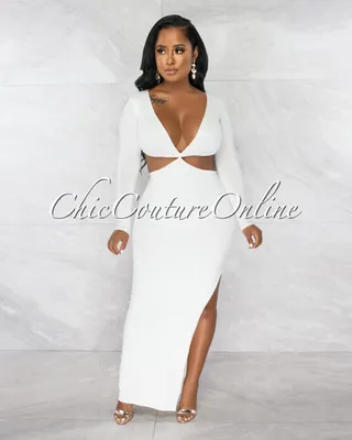 Crizza Off-White Knot Cut-Out Double Lined Maxi Dress