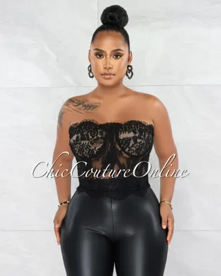 Abigail Black Lace Strapless Croset Sheer Top