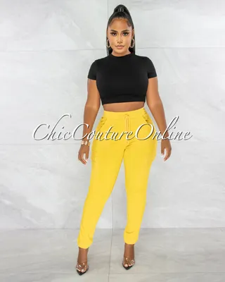 Ashley Yellow Drawstring Cargo Jogger Pants