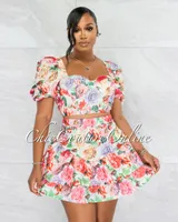 Rakim Ivory Floral Print Crop Top & Ruffle Skirt Set