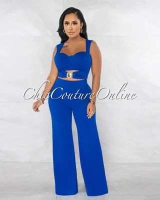 Brucie Royal Blue Gold Accent Top & Pants Set