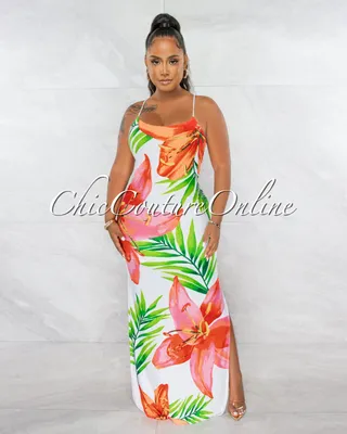 Amaria White Multi-Color Print Lace-Up Back Maxi Dress