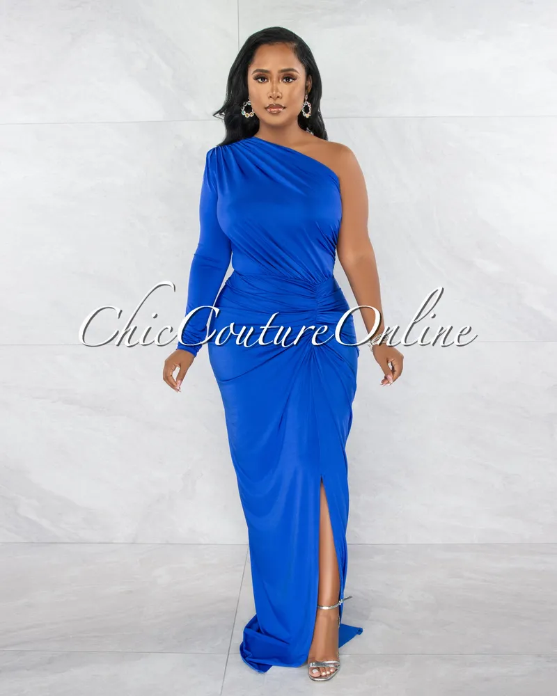 Kimber Royal Blue Single Shoulder Draped Maxi Dress