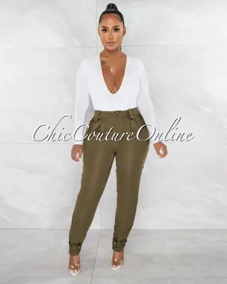 Pons Olive Green Cargo Buttoned Ankle Pants