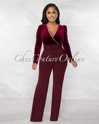 Prescott Velvet Rhinestones Belted Jumpsuit