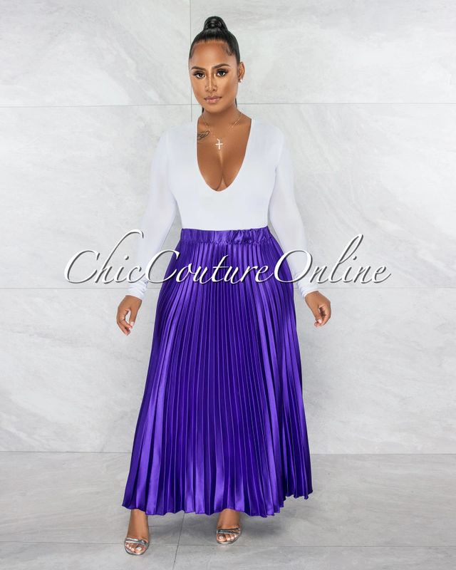Zenda Purple Silky Pleated Maxi Skirt
