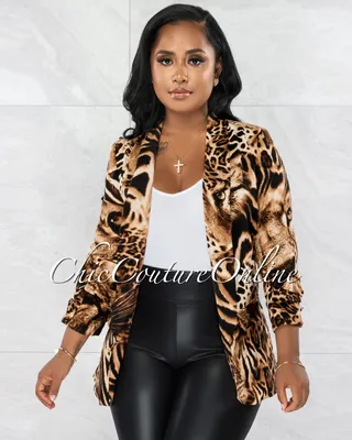 Hanley Leopard Print Ruched Sleeves Boyfriend Blazer
