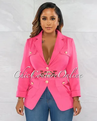 Azunta Hot Pink Gold Buckle Belt Blazer