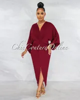 Harod Burgundy Knotted Front Midi Dress