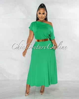 Stassie Kelly Green Side Slit Midi Dress