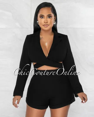 Bianca Black Collared Cut-Out Waist Romper